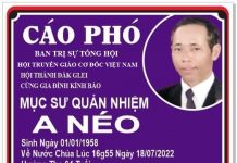 Thông Báo Lễ Tang Mục Sư A Néo